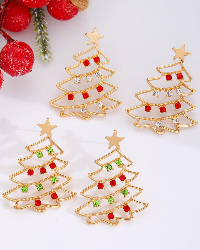 Christmas Earrings With Christmas Tree Colorful Zircon Christmas Tree Earrings  For Women Personality Earrings Party Jewelry Christmas Gift