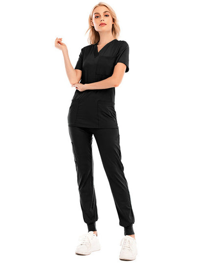Solid Color V-neck Short-sleeved Pocket Nurse Suit - Here 4 you