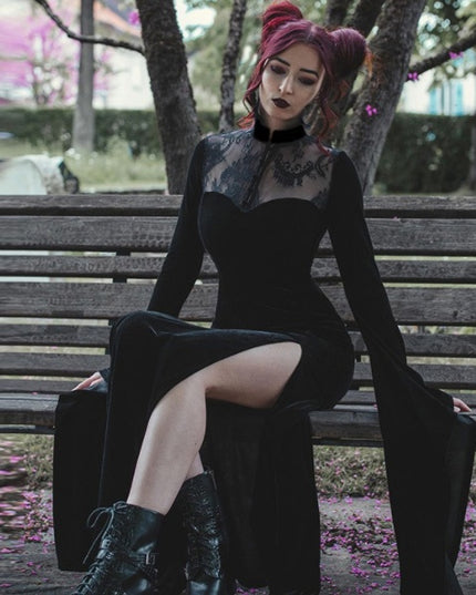 Women's Slit Skirt With Lace Cutout Stitching