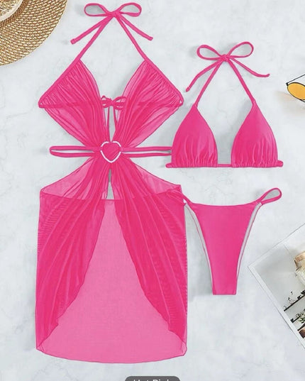 Women's Solid Color Split Swimsuit Three-piece Bikini