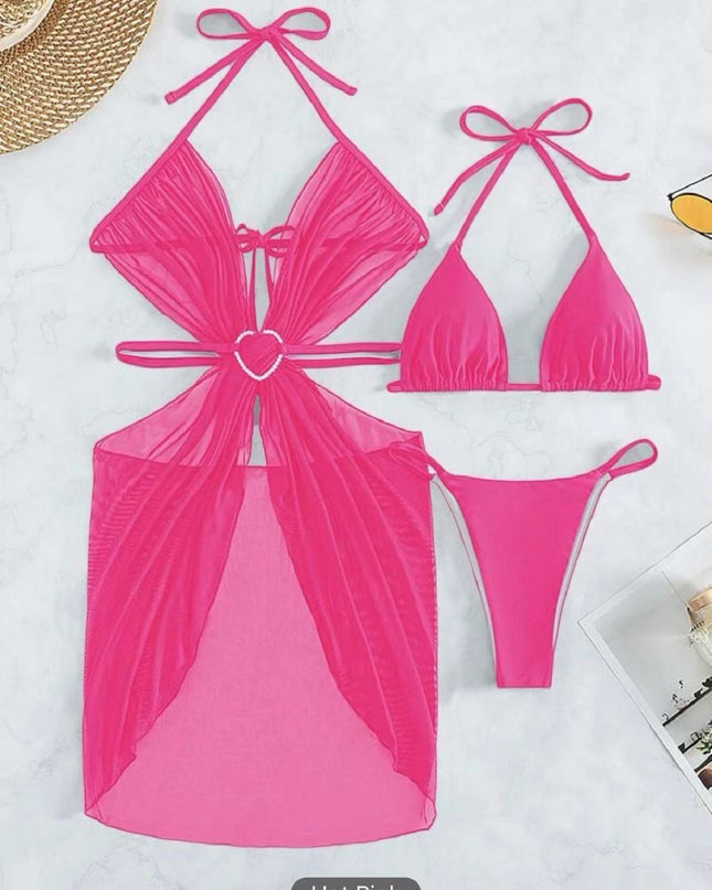 Women's Solid Color Split Swimsuit Three-piece Bikini