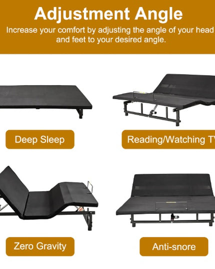 Adjustable Bed Base Frame Head And Foot Incline Quiet Motor King Size Zero Gravity, 4 Ports USB, Under-Bed Nightlight