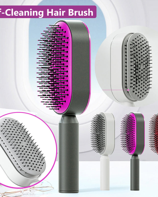 Self Cleaning Hair Brush For Women One-key Cleaning Hair Loss Airbag Massage Scalp Comb Anti-Static Hairbrush