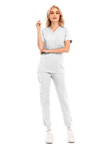 Solid Color V-neck Short-sleeved Pocket Nurse Suit - Here 4 you