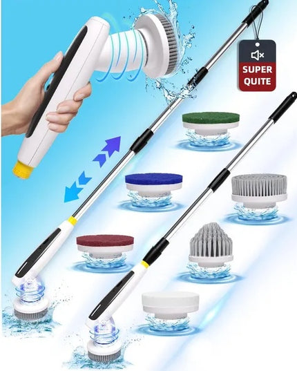 Electric Spin Scrubber, 2024 New Super Quiet Power Cleaning Brush For Bathroom Floor Tile With Long Handle, Cordless Shower Brush With 7 Replaceable Brush Heads, 120Mins Work Time, Dual Speeds
