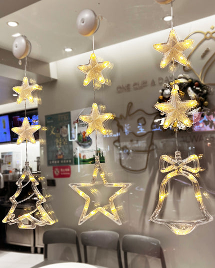 Christmas 3pcs LED Light Star Xmas Tree Hanging Window Ornaments Decoration For Home Xmas Navidad Christmas Decorations