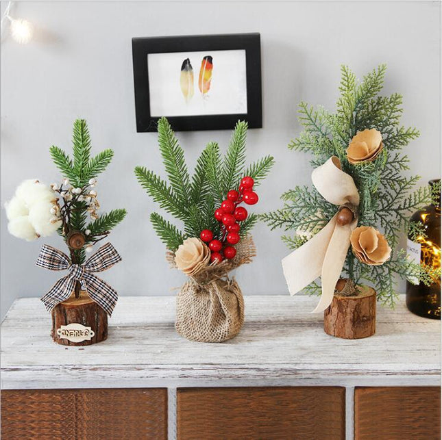 Artificial Christmas Tree Decorations For Home Creative Jute Red Fruit Pine Cone Desk Christmas