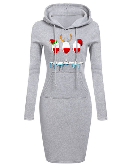 Christmas New Printed Hooded Long-sleeved Dress