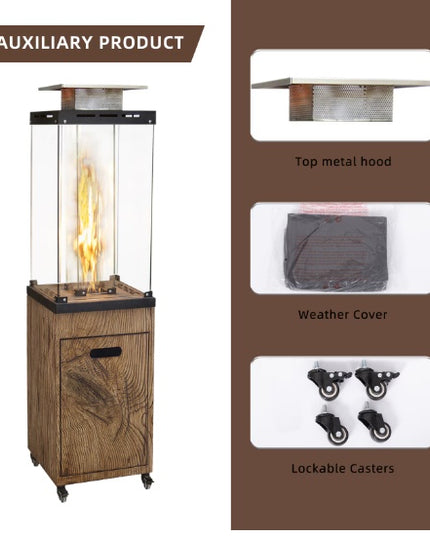 New Product Faux Woodgrain Tempered Glass Outdoor Propane Gas Fire Heater