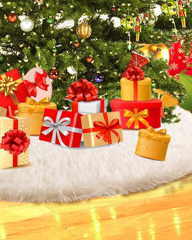 White Christmas Tree Skirt Plush Faux Fur Xmas Tree Merry Christmas Tree Decorations Navidad Home Decor
