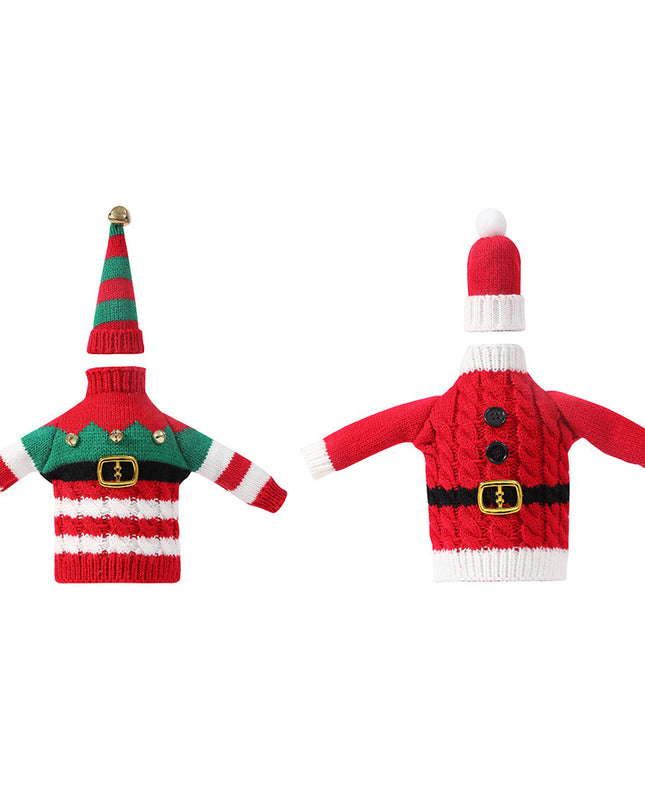 Christmas Holiday Decoration Knitted Clothes Wine Bottle Home Xmas New Year Dinner Table Decoration