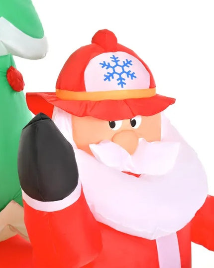 HOMCOM 7.5ft Christmas Inflatable Santa Claus Driving A Fire Truck With Tree, Outdoor Blow-Up Yard Decoration With LED Lights Display