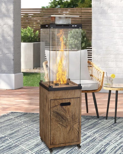 New Product Faux Woodgrain Tempered Glass Outdoor Propane Gas Fire Heater