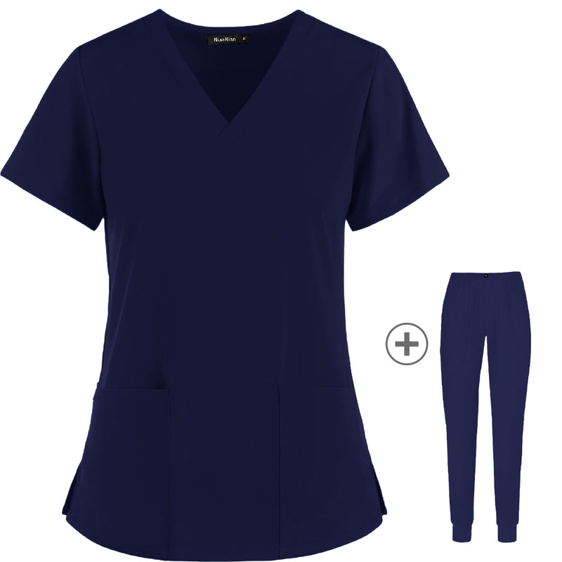 Mono de traje dividido de verano de manga corta uniforme de enfermera delgado elástico