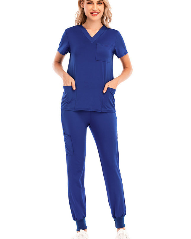 Solid Color V-neck Short-sleeved Pocket Nurse Suit - Here 4 you