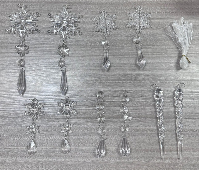 10pcs Christmas Tree Hanging Pendants Acrylic Ice Strip Snow Ceiling Xmas Ornaments Christmas Decoration Home Decor