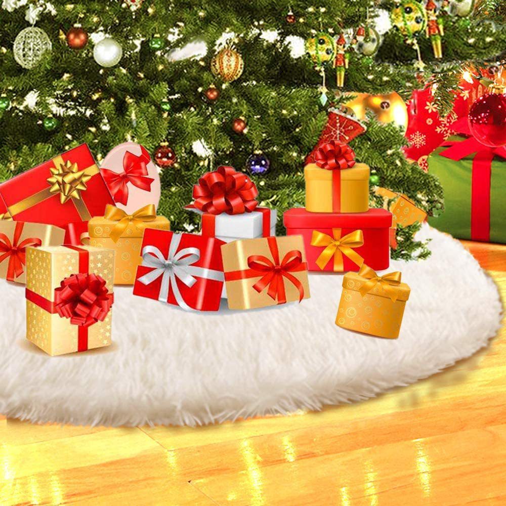 White Christmas Tree Skirt Plush Faux Fur Xmas Tree Merry Christmas Tree Decorations Navidad Home Decor