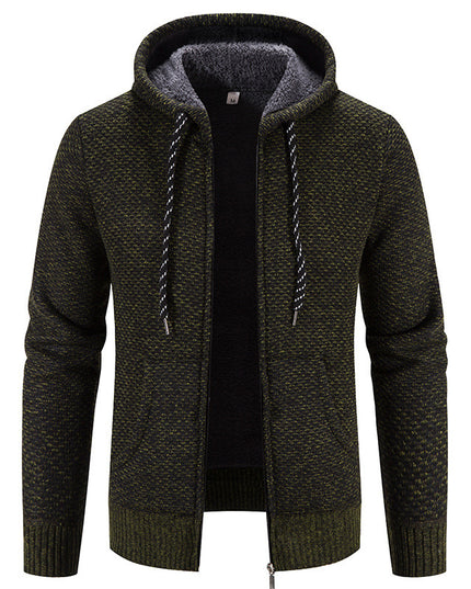 Winter Coat Zipper Closure Solid Color Long Sleeves Drawstring With Hat Keep Warm Casual Thicken Plush Sweater Coat For Daily