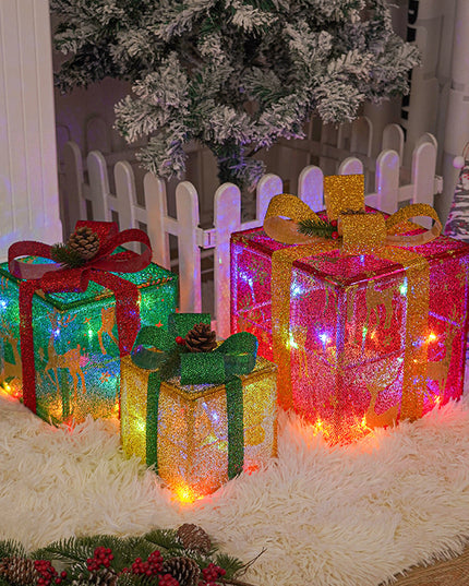 Lighted Up Outdoor Christmas Decorations Luminous Christmas Gift Box With Bow For Holiday Christmas Tree Home Yard Decor