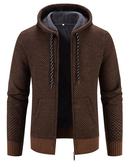 Winter Coat Zipper Closure Solid Color Long Sleeves Drawstring With Hat Keep Warm Casual Thicken Plush Sweater Coat For Daily