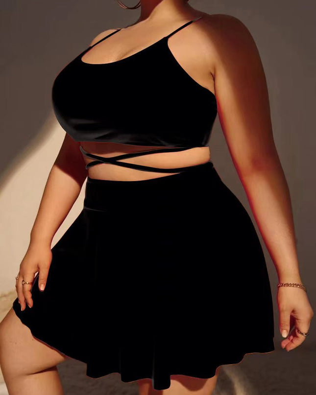 Solid Large Three Piece High Waist Bikini Swimsuit