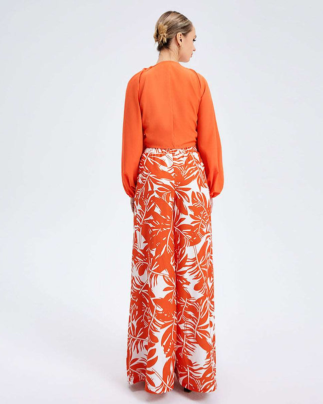 New Women's Temperament Print Pants V -neck Long Sleeve Two -piece Suit - Here 4 you