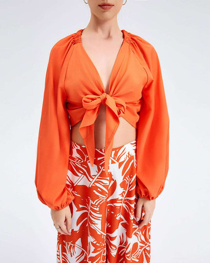 New Women's Temperament Print Pants V -neck Long Sleeve Two -piece Suit - Here 4 you