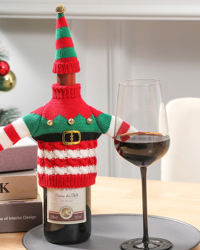 Christmas Holiday Decoration Knitted Clothes Wine Bottle Home Xmas New Year Dinner Table Decoration