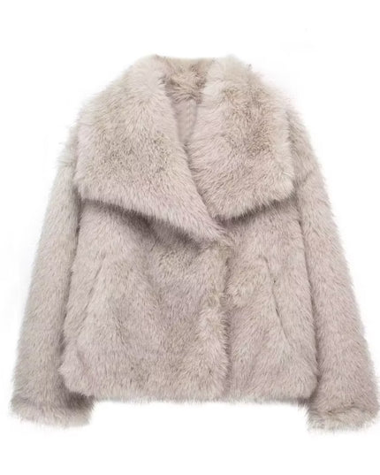 Winter Plush Coat Fashion Thicken Lapel Outwear Casual Long Sleeve Tops Womens Clothing