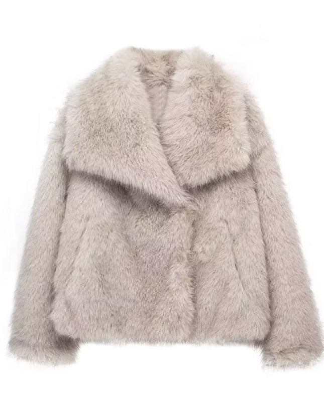 Winter Plush Coat Fashion Thicken Lapel Outwear Casual Long Sleeve Tops Womens Clothing