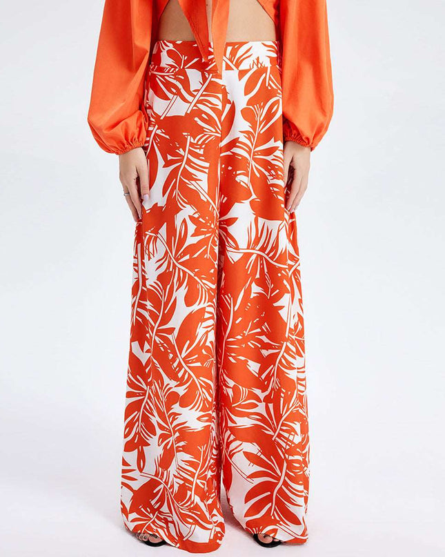 New Women's Temperament Print Pants V -neck Long Sleeve Two -piece Suit - Here 4 you