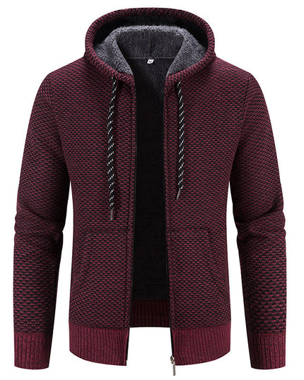 Winter Coat Zipper Closure Solid Color Long Sleeves Drawstring With Hat Keep Warm Casual Thicken Plush Sweater Coat For Daily