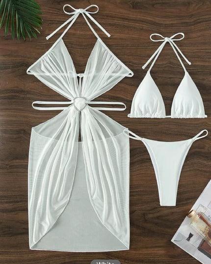 Women's Solid Color Split Swimsuit Three-piece Bikini