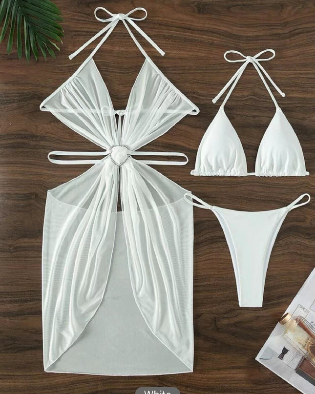 Women's Solid Color Split Swimsuit Three-piece Bikini