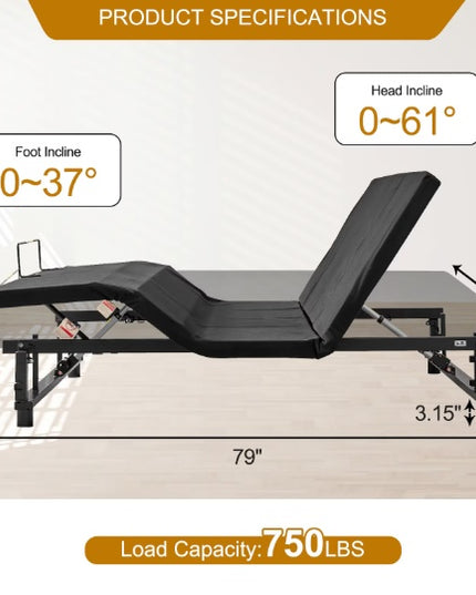 Adjustable Bed Base Frame Head And Foot Incline Quiet Motor King Size Zero Gravity, 4 Ports USB, Under-Bed Nightlight