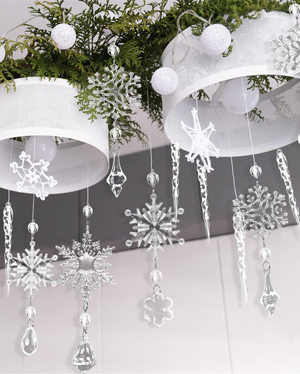 10pcs Christmas Tree Hanging Pendants Acrylic Ice Strip Snow Ceiling Xmas Ornaments Christmas Decoration Home Decor