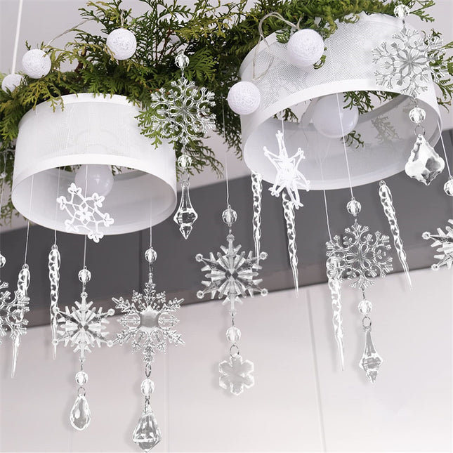 10pcs Christmas Tree Hanging Pendants Acrylic Ice Strip Snow Ceiling Xmas Ornaments Christmas Decoration Home Decor