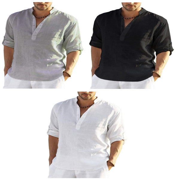Men's Casual Long Sleeve Cotton linen shirt - Here 4 you