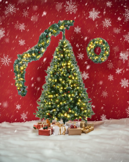 6 Feet Dark Green Pine Christmas Tree, Pre-Installed Lighting Set With Tree, Garland & Garland, Hinged Artificial Christmas Tree,